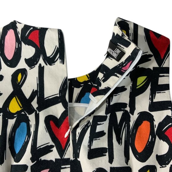 Love Moschino Peace & Love Logo All Over Print Dress 2 Shift Mini - Picture 8 of 16